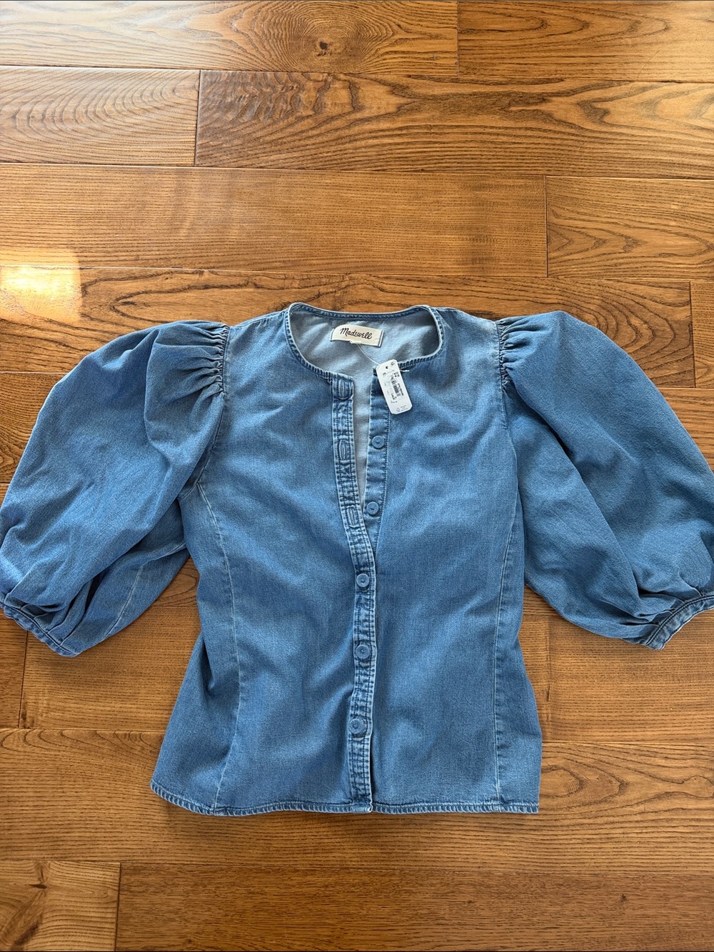 Madewell denim button puff sleeve shirt sz 00 NWT